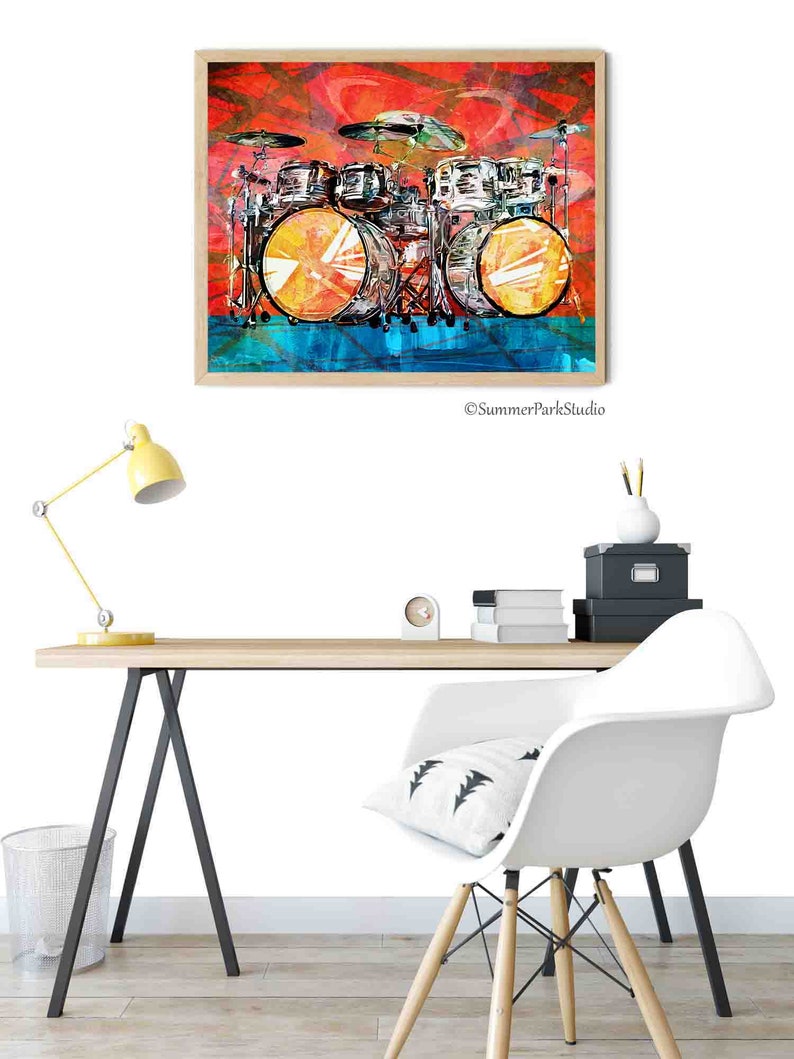 Drummer Wall Art, Drum Set Red Blue, Drums Wall Art Paper Prints or