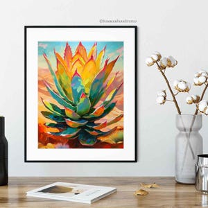 Agave Kaktus Kunstdruck Kunst Südwesten Wüstenkaktus Kunst Western Dekor Wüstenszene Große Agave Kaktus Kunst Wüstenpapier und fertig zum Aufhängen Leinwand