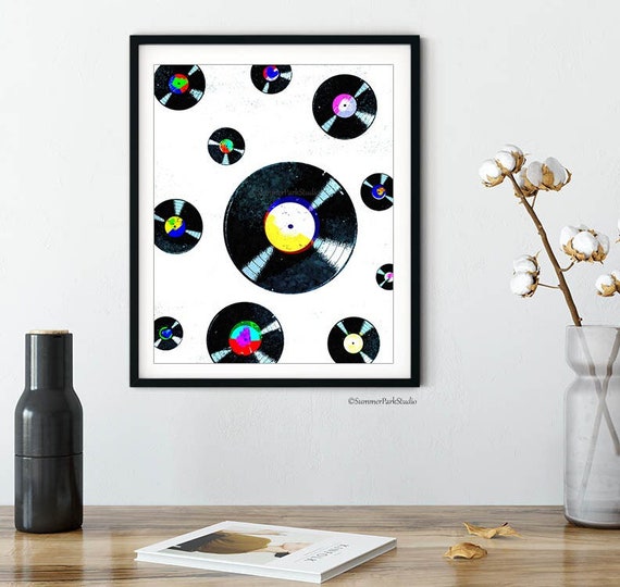 Vinyl Records Art Print, Modern Wall Decor, Music Records Posters