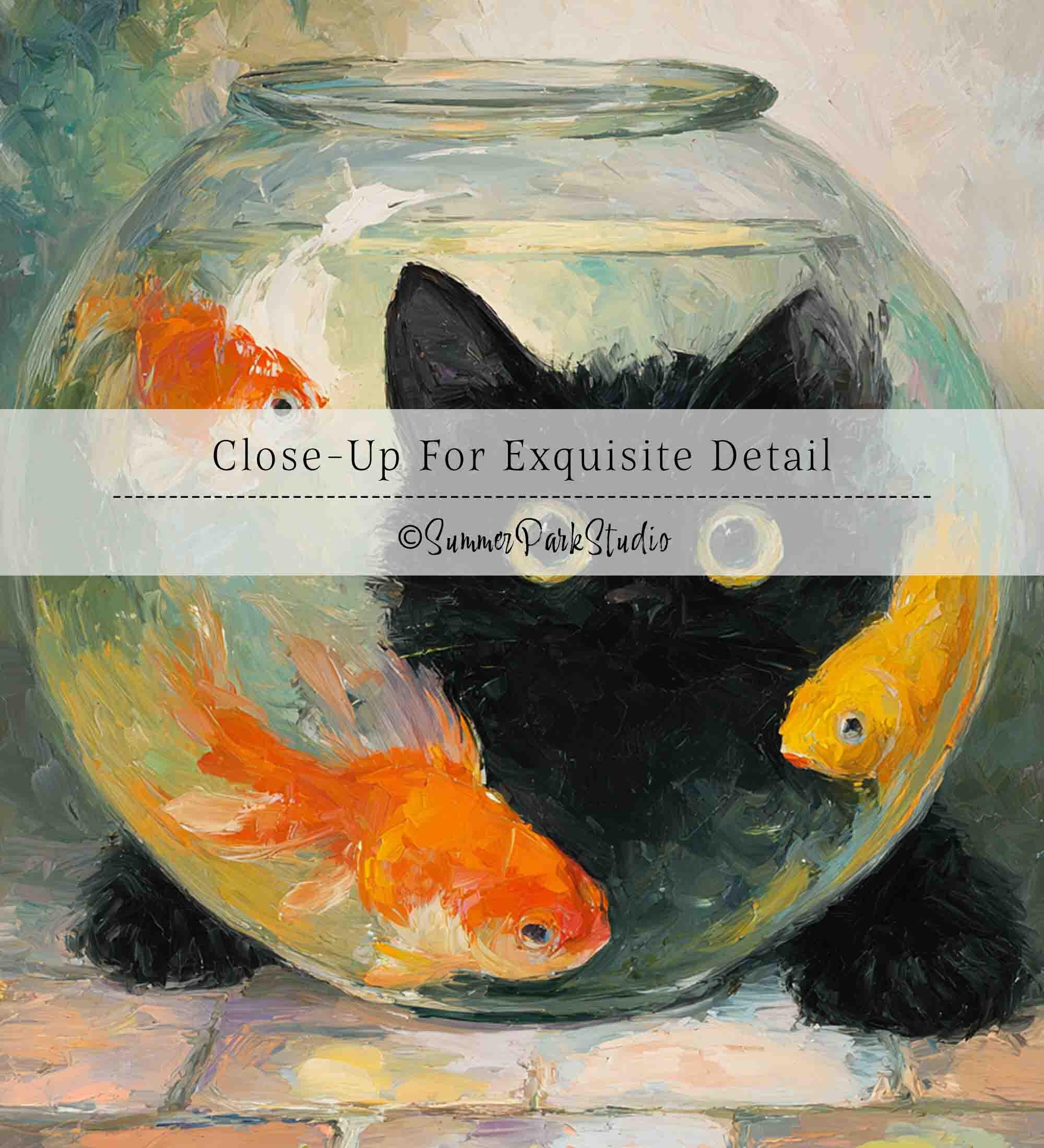 Black Cat With Fish Bowl Art - Funny Animal Print (paper or Canvas) - Etsy