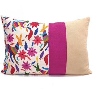 Otomi Animals Lumbar Pillow Cover: Plum & Beige Colorblock, Bohemian Decor