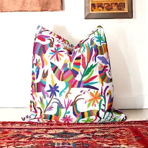 Otomi Pillow Cover: Mexican Floral Print Throw Pillow