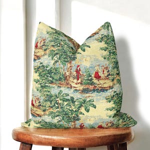 Antique French Toile Pillow Cover: Green Toile de Jouy, Cottage Style
