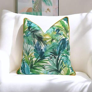 Blue Green Tropical Leaves Pillow Cover - Tropical Decor Palm Tree Leaves Cushion Cover, Tropical Pillow Case 20x20, 18x18 16x16 inch