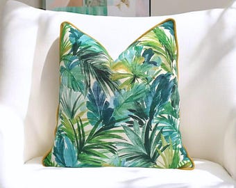 Blue Green Tropical Leaves Pillow Cover - Tropical Decor Palm Tree Leaves Cushion Cover, Tropical Pillow Case 20x20, 18x18 16x16 inch