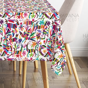Otomi Print Tablecloth: Mexican Animals, Bohemian Dining Decor