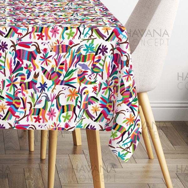 Tovaglia stampa Otomi - Messicano Otomi Dining Decor, Animali Otomi, Tavolo Decor messicano, Steppe messicane Otomi, Biancheria da tavola Boho