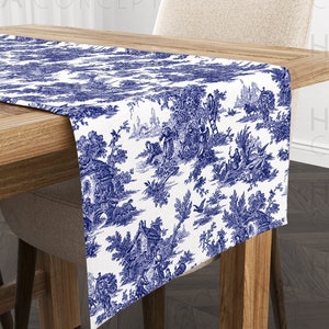 Blue Toile de Jouy Table Runner, French Country Style Dining Table Runner, varie misure, French Cottage Tolet Tovaglio per matrimoni, eventi