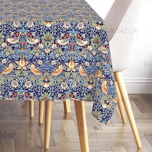 William Morris Tablecloth: Strawberry Thief Art Print Table Linen