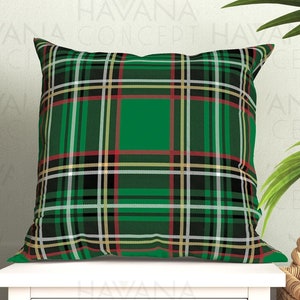 Christmas Green Plaid Pillow Cover - Tartan Throw Pillow Cover, Christmas Home Decor Pillow, Farmhouse Decor, Green Tartan Pillow Sham