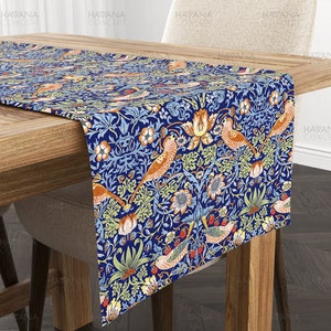 William Morris Strawberry Thief Table Runner: Bird Floral Decor