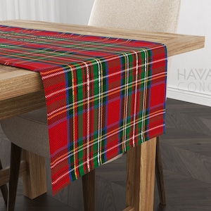 Royal Stewart Tartan Table Runner: Red Green Plaid Decor