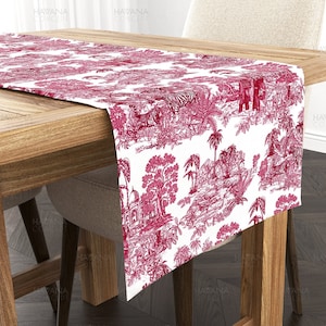 Maroon The Taj Mahal Toile de Jouy Table Runner, French Country Table Linen, Various Sizes, French Cottage Table, Linen Table for Wedding