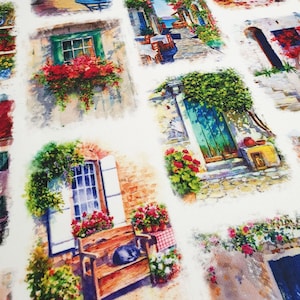 Sicilian Windows Fabric: Mediterranean Doors, Nature Landscapes Print