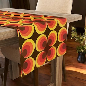 Mid Century Modern Retro Table Runner - Orange Abstract Vintage Table Centerpiece, 60s table runner, Mid-Century Retro Party Table Decor