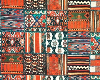 Bohemian Kilim Fabric: Turkish Upholstery Rug Print, Fabric by the Yard