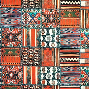 Bohemian Turkish Kilim Fabric - Digital Print Fabric, Home Decor Kilim Fabric, Boho Pillow Fabric, Chair Upholstery Fabric by the Yard