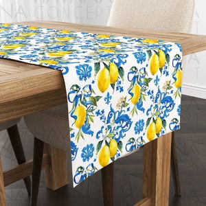 Lemon Print Table Runner: Baroque Floral Majolica Farmhouse Decor