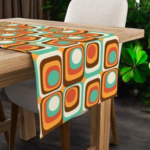 Retro Orange Table Runner - Mid Century Modern Table Runner, Abstract Vintage Table Centerpiece, 70s Table Runner, Groovy Kitchen Decor