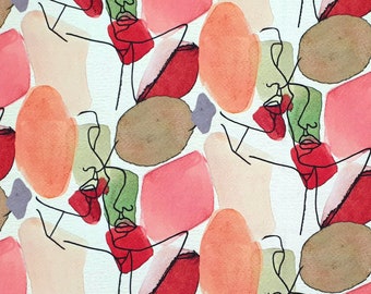Woman Portrait Silhouette Fabric: Retro Upholstery Fabric by the Yard