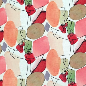 Woman Portrait Silhouette Fabric: Retro Upholstery Fabric by the Yard