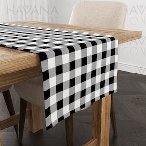 Black and White Buffalo Check Table Runner - 1.2&quot; Modern Farmhouse Black Buffalo Checkered Gingham Dining Table Runner, Table Runner Wedding
