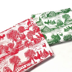 Toile de Jouy Fabrics | Red or Green French Vintage Country Style Fabrics, French Home Decor Fabric, Chair Upholstery Fabric by the yard