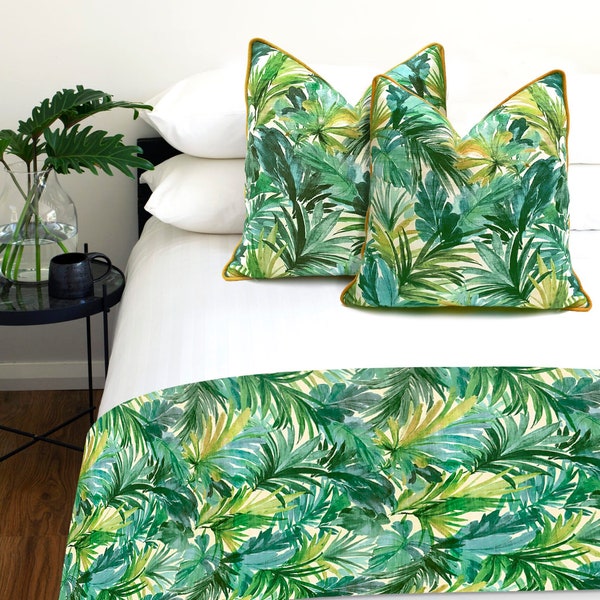 Tropical Leaves Bed Runner -Jungle Bedroom, Pillow Case and Bed Runner, Bed Linen Shets, Leaf Linen Look Print Hotel Bedding Runner Scarf