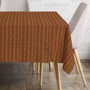 Bohemian Mudcloth Print Tablecloth, Ginger Color African Mudcloth Table Linens, Boho Print Africa Inspired Dining Tablecloth, Various Sizes