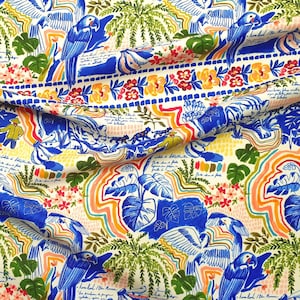 Botanischer Farm Print Stoff Meterware - Tropische Vögel Stoff, Blätter Papageien und Farmer Print Stoff für Stuhl Polsterung, Einrichtung