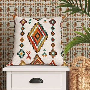 Southwestern Aztec Navajo Pillow Cover, Mexican Kilim Rug Print Pillow Case, Bohemian Decorative Cushion Case, Boho Aztec Throw Pillow