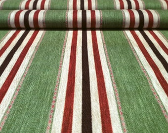 Vintage Striped Upholstery Fabric: Maroon, Ivory & Green - By The Yard