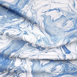 Blue Watercolor Marble Fabric: Abstract Swirl Print, Upholstery Fabric