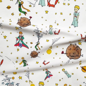 The Little Prince Print Fabric with White Background, Kids Room Fabric for Curtain, Pillow, Lampshade, Home Decor Fabric By the Yard