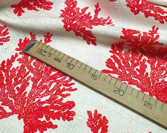 Red Coral Reef Fabric: Nautical Coastal Upholstery Fabric