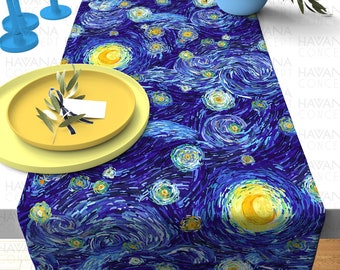 Van Gogh Starry Night Table Runner - Vincent Van Gogh Inspired Painting Art Print Dining Table Runner, Kitchen Table Runner, Wedding Decor