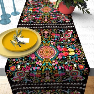 Uzbek Suzani Print Table Runner: Bohemian Dining Decor