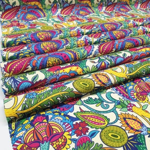 Tessuto per tappezzeria con stampa di fiori orientali tagliato su misura - Tessuto con foglie e rami floreali colorati per arredamento della casa, tende/arredamento di sedie