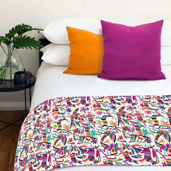 Steppes Mexican Otomi Print Bed Runner - Boho Bedroom, Pillow Case and Bed Runner Set, Bed Linen Shets, Mexico Pattern, Hotel Bedding Runner