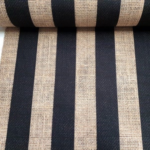 Black and Beige Striped Upholstery Fabric. Jute Look (Fake Burlap) Striped Print Fabric for Home Decor, Chair Upholstery Fabric by the Yard