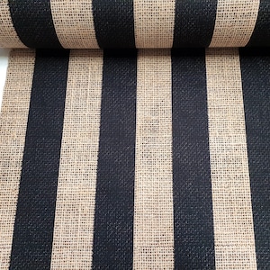 Striped Upholstery Fabric: Black and Beige Jute Look Print