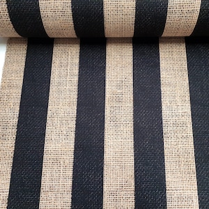 Black and Beige Striped Upholstery Fabric. Jute Look (Fake Burlap) Striped Print Fabric for Home Decor, Chair Upholstery Fabric by the Yard