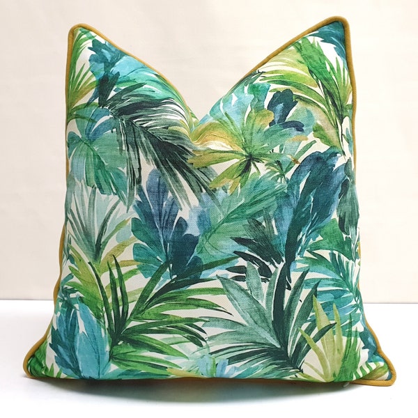 Blue Green Tropical Leaves Pillow Cover - Tropical Decor Palm Tree Leaves Cushion Cover, Tropical Pillow Case 20x20, 18x18 16x16 inch