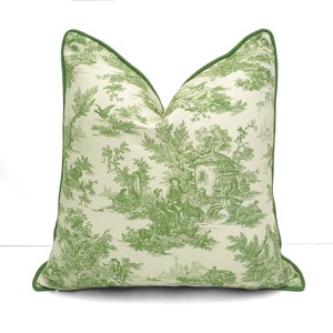 Toile de Jouy Pillow Cover - Retro French Art Nouveau Cushion, Green and Beige Farmhouse Cushion Cover, Toile de Jouy Print Throw Pillow