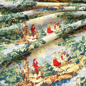 Antique French Toile de Jouy Fabric by the Yard. French Farmhouse Fabric for Home Decor, Drapery, Pillow, Furniture, Chair Upholstery