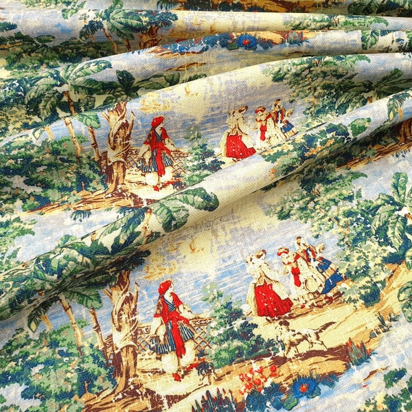 Ancien Français Toile de Jouy Tissu par yard. tissu de ferme Français pour la décoration intérieure, la draperie, l’oreiller, les meubles, le rembourrage de la chaise