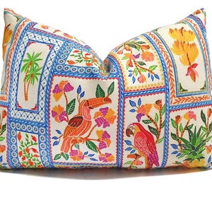 Toucan & Parrot Pillow Cover: Persian Tile Mediterranean Decor