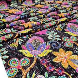 Floral Suzani Print Fabric: Colorful Polish Folk Art Upholstery