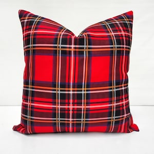 Rot kariertes Kissen - Weihnachten Kissenbezug, Royal Stewart Tartan Karo Kissenbezug, Moderne Deko vom Bauernhof Rot Karo Kissenbezüge alle Größen