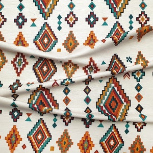 Southwestern Aztec Navajo Fabric by the Yard - Mexican Navajo Kilim Rug Print Fabric for Sofa, Bench, Furniture, Chair Upholstery, Curtains